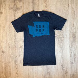Sub Pop Seattle Graphic T-Shirt Blue Washington Map XS Single Stitch